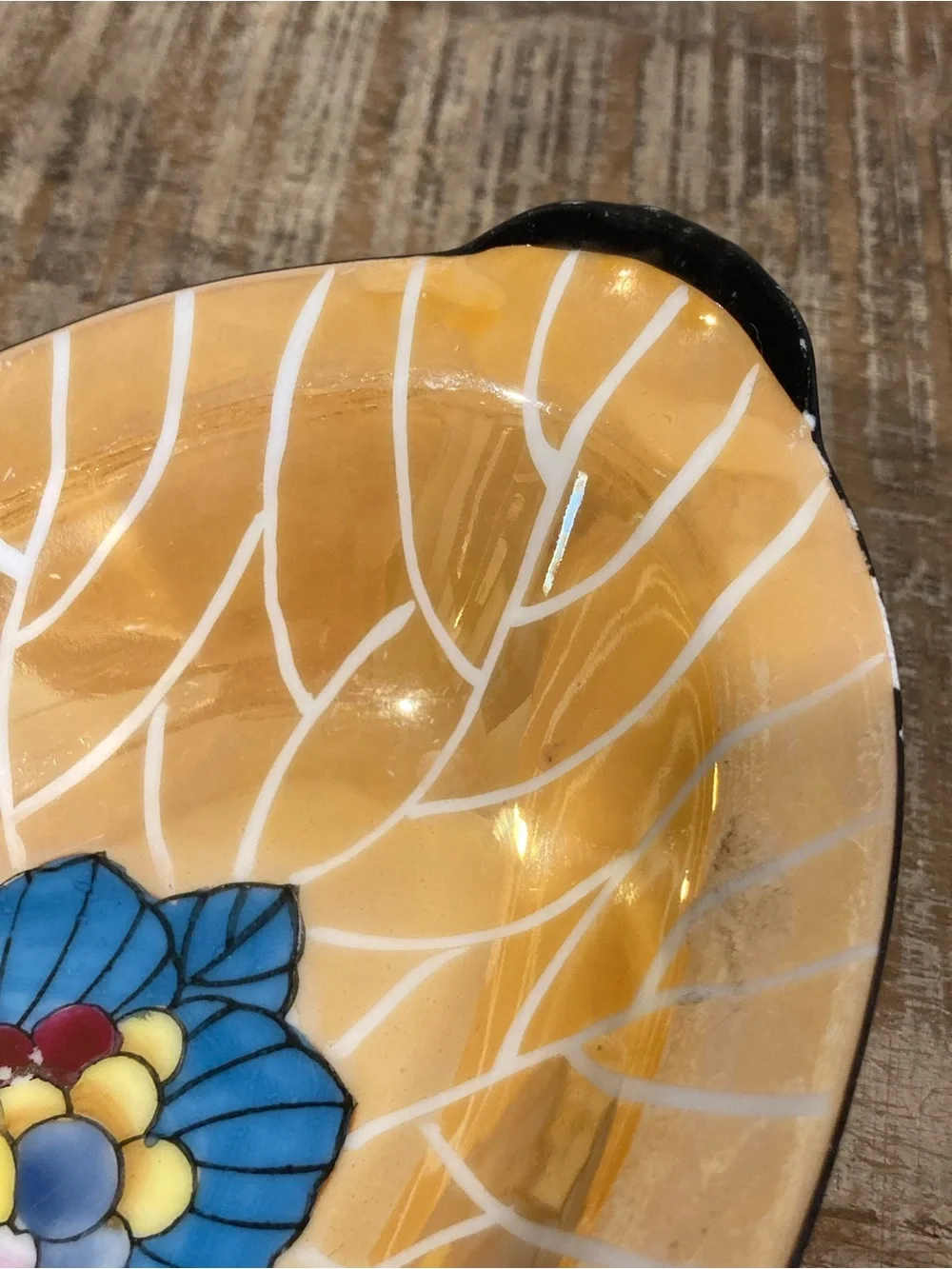 Vintage Noritake Peach Lusterware Oval Dish With Black Trim 8.5” Long